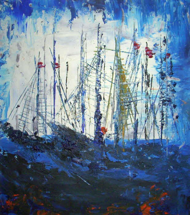 Regatta auf dem Meer - l auf Holz - Dnemark um 1970 - 24 x 21 cm - 59 € mtl./K 550 €