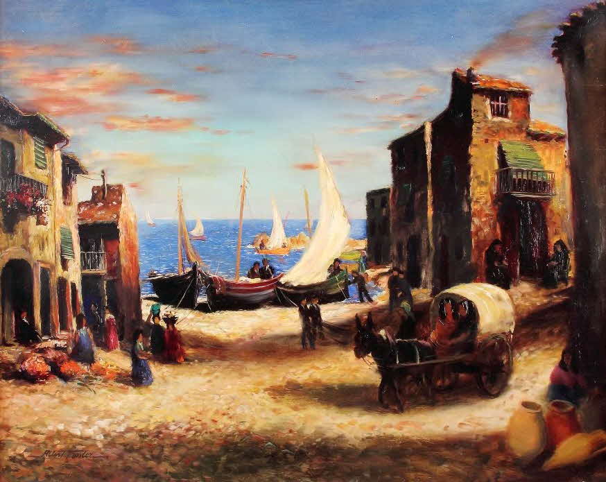 Albert Fessler (1908 - 1978) -  Dorf am Meer in Nordspanien - 99 € mtl./K 2450 €