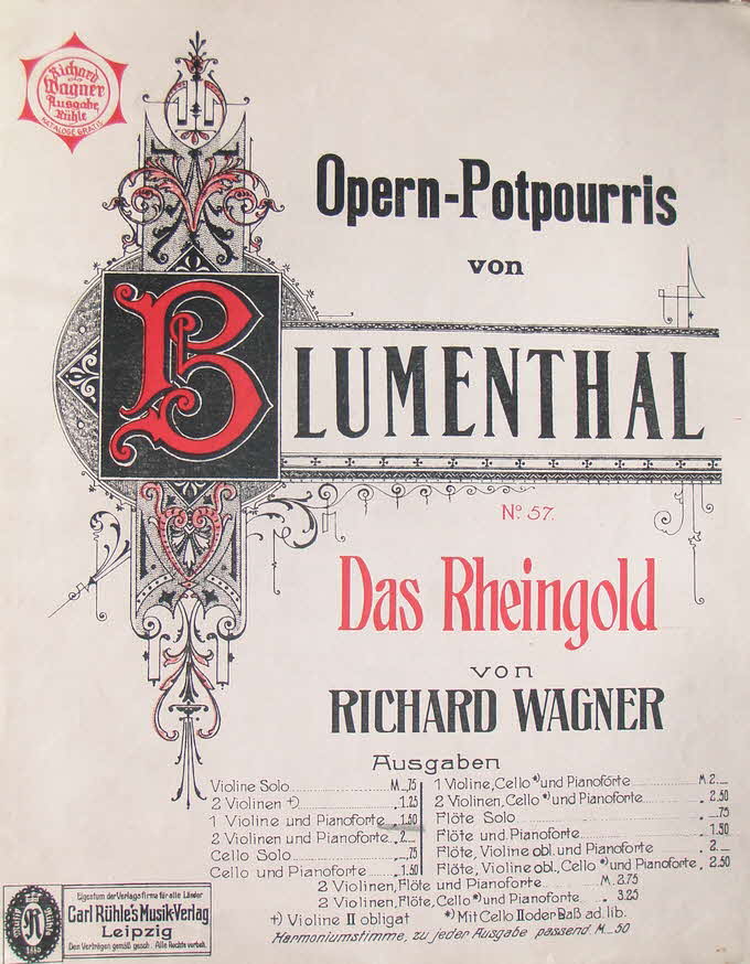 Richard Wagner (1813-1883) - Opernpotpourri f�r Violine und Klavier - 1904 - 39 € mtl./K 250 €